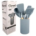 Set 12pzs Carol Utensilio Silicona Mango Bambu C/ Contenedor
