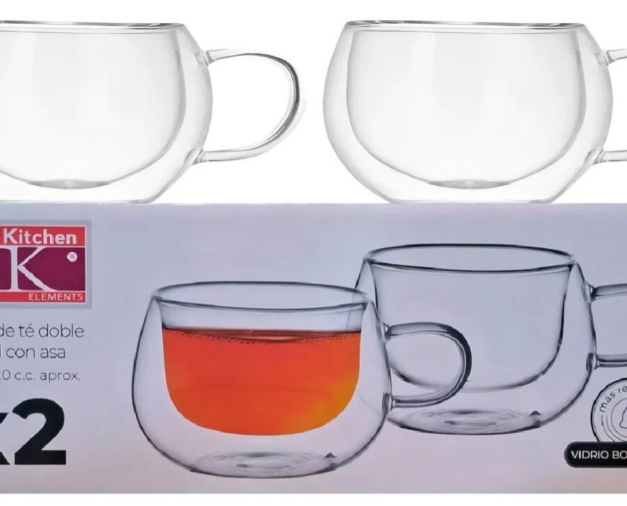 Set x2 Taza de Te Doble Pared 220cc c/Asa THE KITCHEN